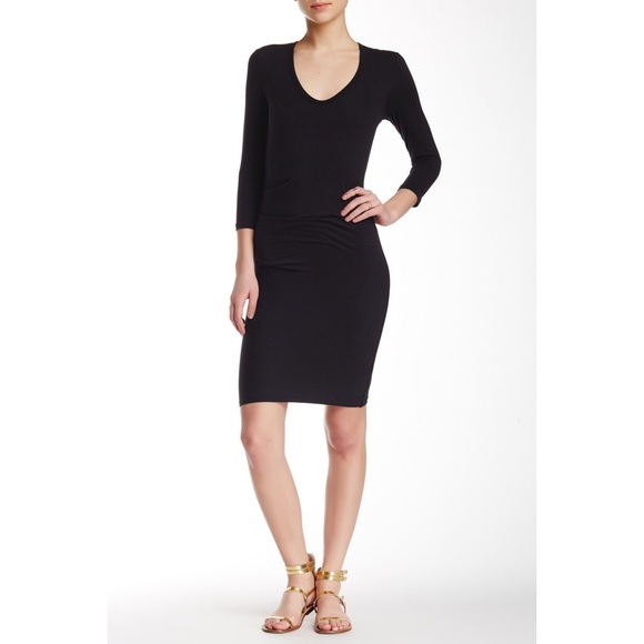 James Perse Dresses & Skirts - James Perse Ruching Side 3/4 Sleeve Dress